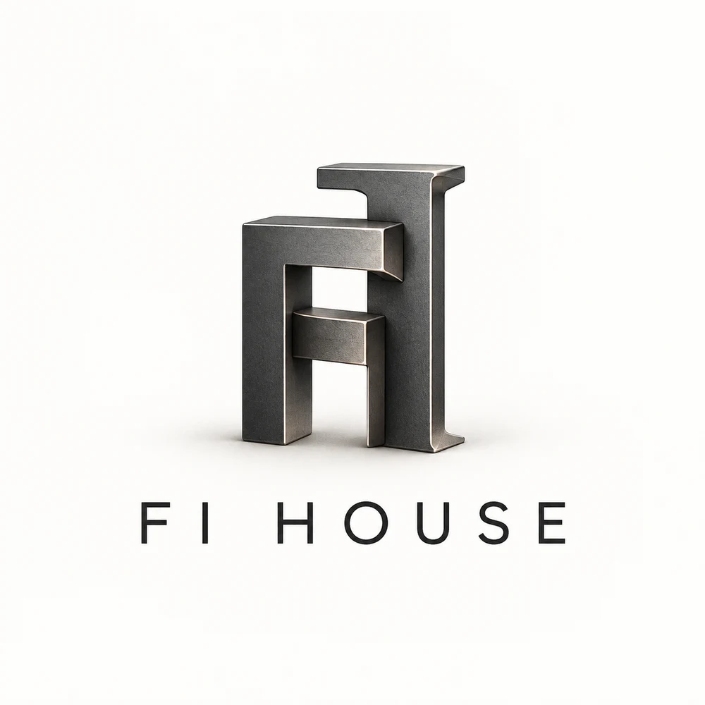 Объёмный фирменный знак и логотип FI HOUSE